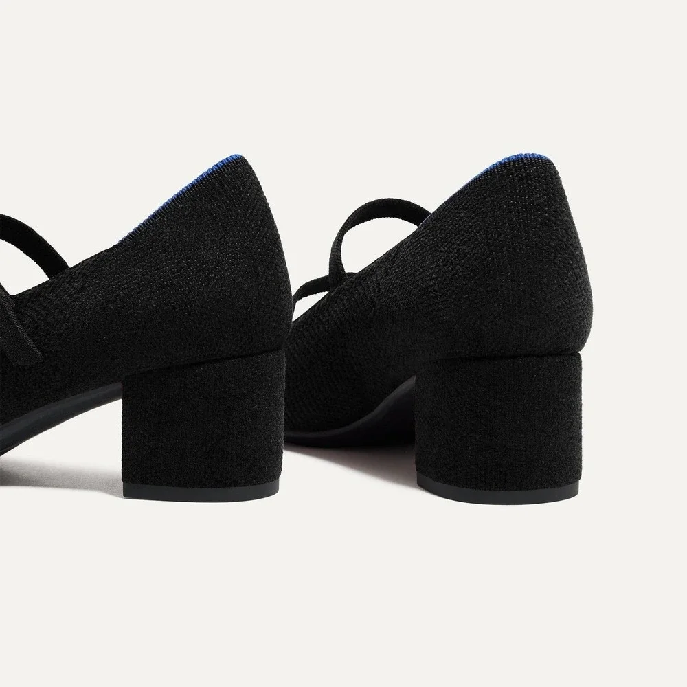 Rothys The ReVelvet Double Buckle Mary Jane Heel Black 416-001 Women's 9.5 NEW - Picture 4 of 7